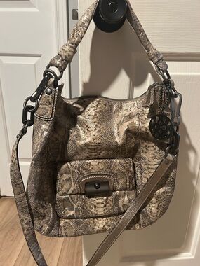 Kristen Python Coach Hobo Bag in Taupe and Black